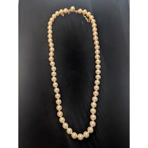 Vintage Majorica Faux Pearl Necklace Sterling Clasp 22in Gold tone Single Strand